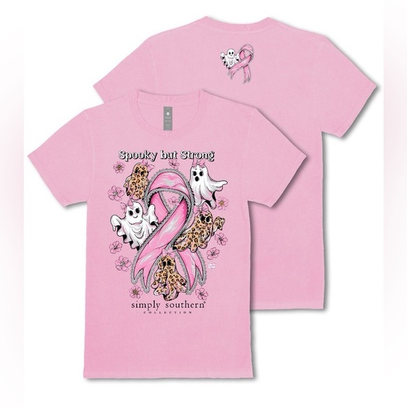 Simply Southern Tops - Simply Southern NWT Spooky Strong Ghost Cheetah Print Breast Cancer Awareness XL